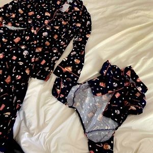 Pajamas matching mom and doggie